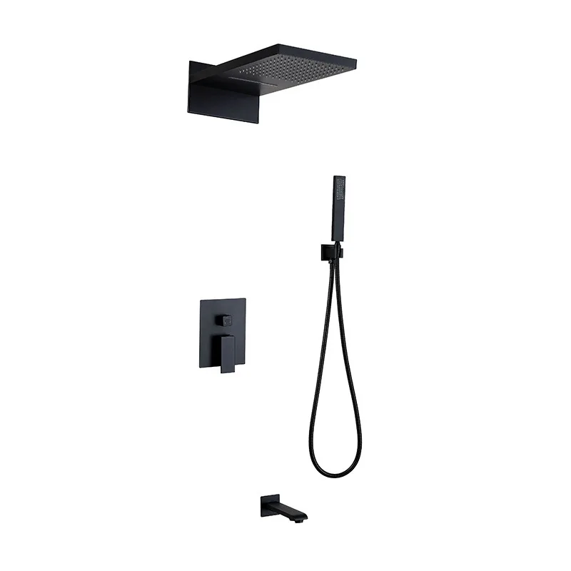 

Black Faucets Set Rain Waterfall Head With 3-Way Thermostatic Mixer Tap Bath Shower Faucet