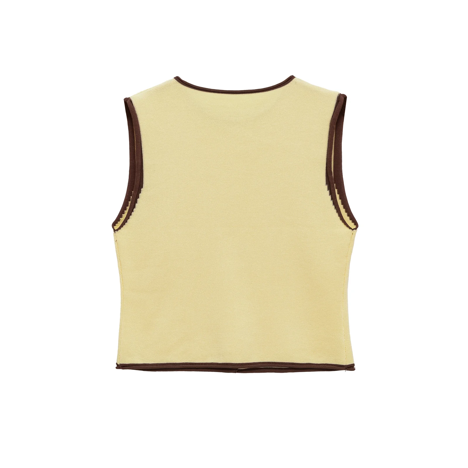 

Topenomi Knitted Vest Women Contrast Color Round Neck Sleeveless Sweater Cardigan Autumn Fashion Outerwear Waistcoat Crop Top