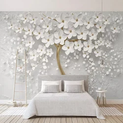 Custom Any Size Murals Wallpaper 3D Stereo White Flowers Wall Painting Living Room TV Sofa Bedroom Backdrop Wall Papel De Parede