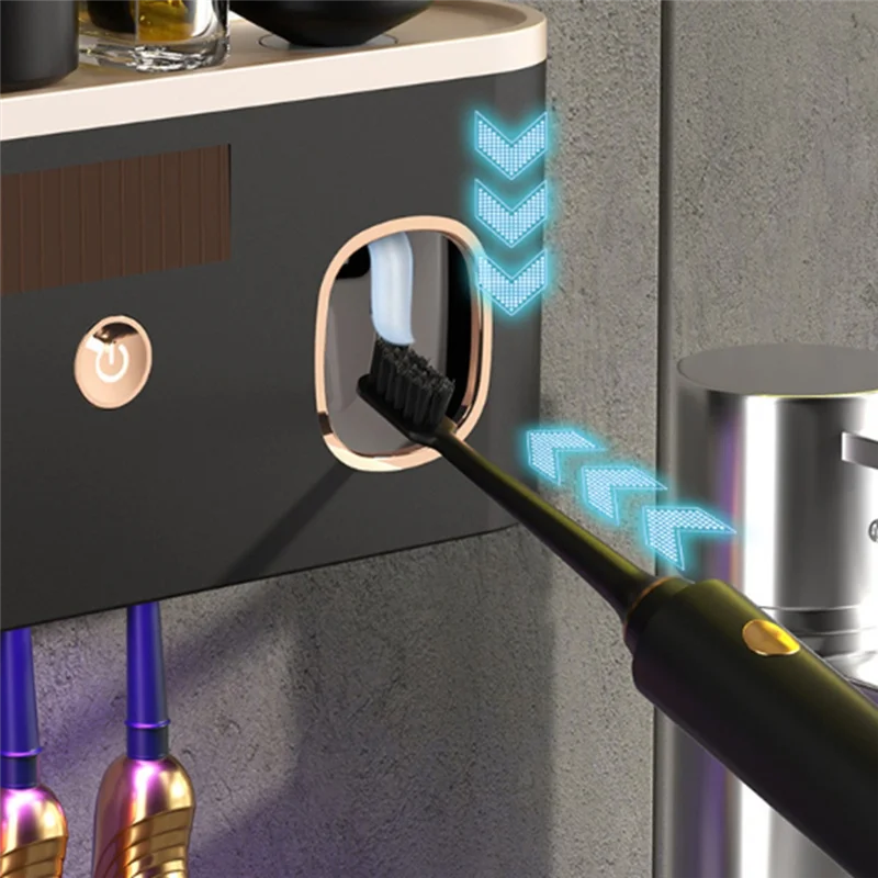 Automatic Toothpaste Dispensing USB Rechargeable Toothbrush Disinfect Holder Wall Mount Storage Rack