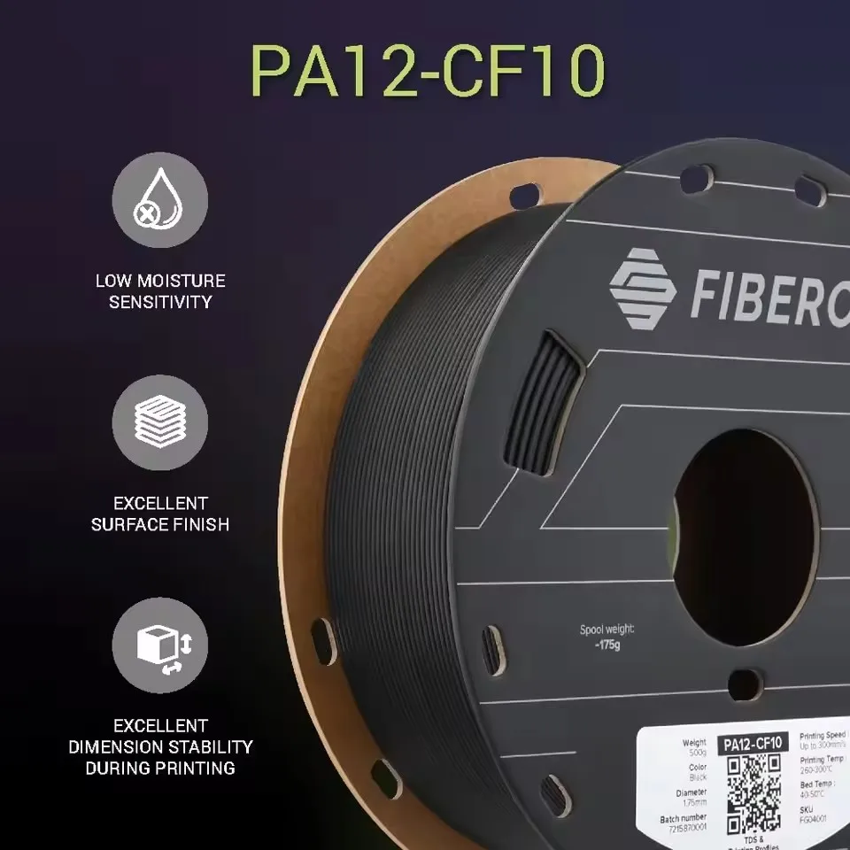 Polymaker Fiberon PA12-CF10 Nylon Filament 1.75mm 0.5kg 10% Carbon Fiber High Toughness Engineering 3D Printing Material
