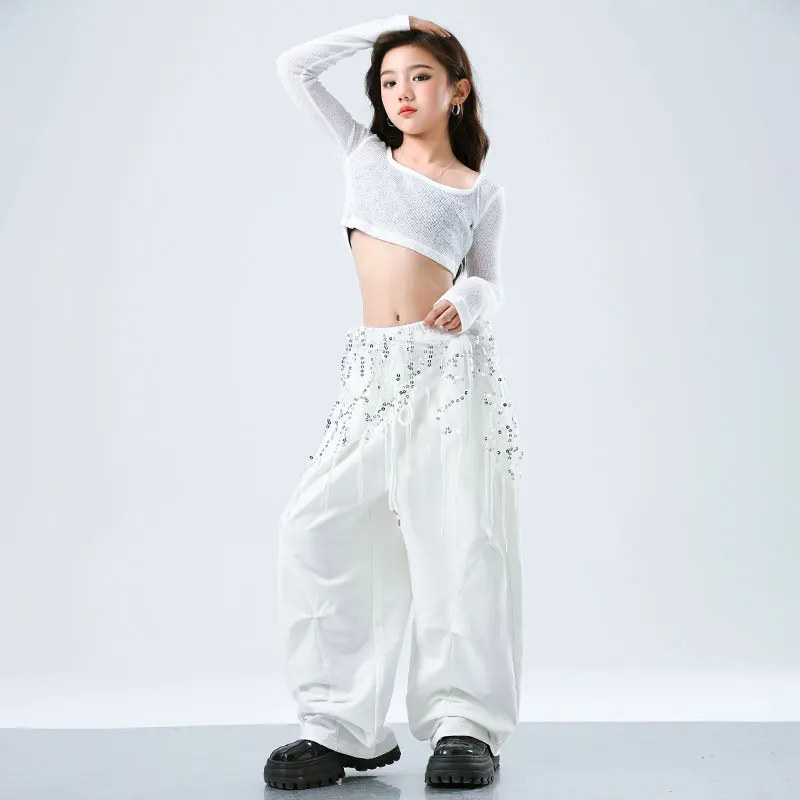 Mädchen Hip Hop Mesh Crop Hoodies Cargo Hosen Kinder Street Dance Jogger Top Kinder Streetwear Teenager Kostüme Jazz Kleidung Sets