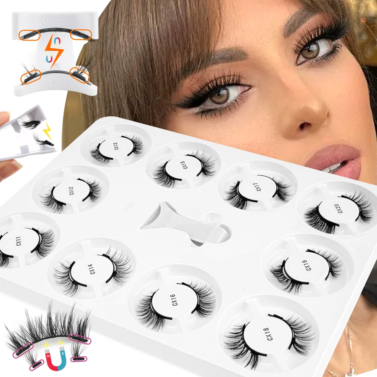 مجموعة الرموش المغناطيسية 5/10 أزواج ثلاثية الأبعاد الرموش الصناعية تمديد اليدوية رقيق فو المنك جلدة بكرة الشعر ماكياج مع الملقط