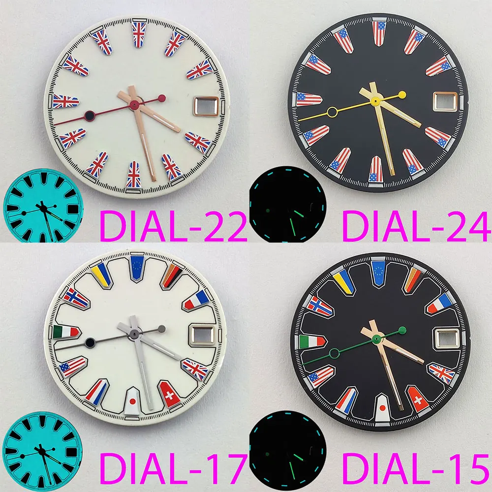 watch dial 28.5mm dial Flag dial NH35 dial full luminous sterile dial with day hand for NH35 movement replacement accessories