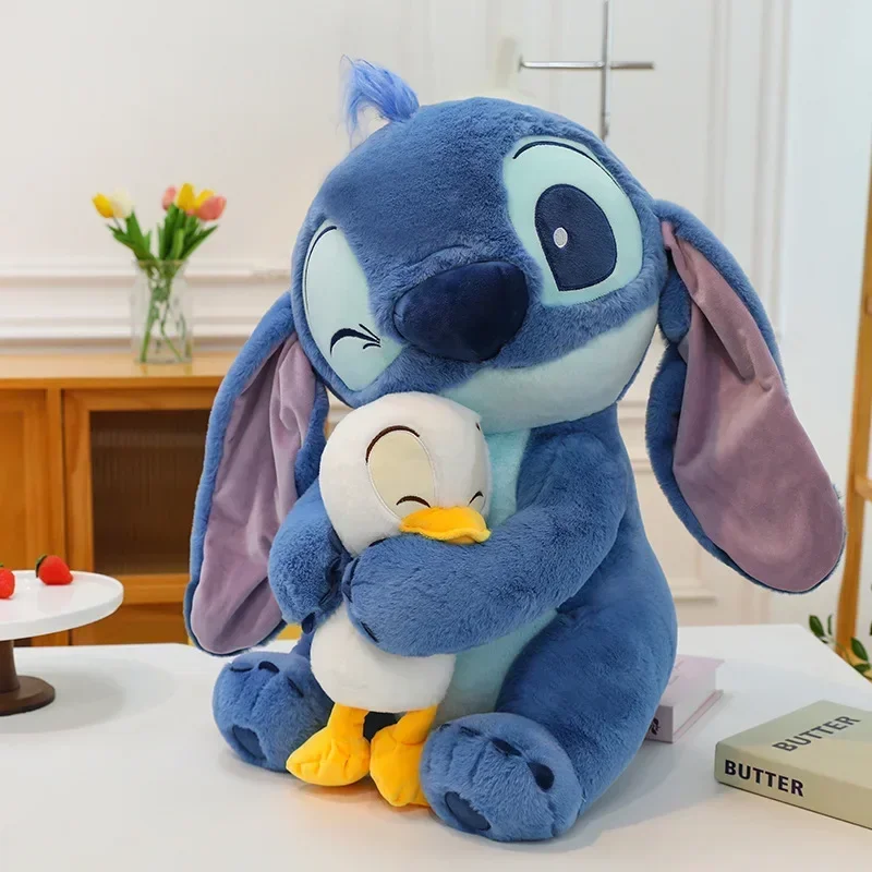 Boneka isi 30/45/60cm, mainan boneka mewah Kawaii Disney ukuran besar, boneka Stitch bebek imut, boneka hadiah ulang tahun anak-anak