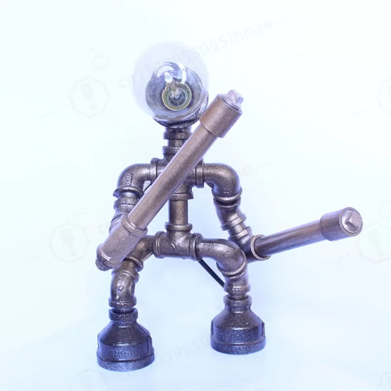 Retro Pipe Robot Table Lamp Industrial Loft Decor Light Bar Dorm Bedroom Creative Desk Lamp Gift