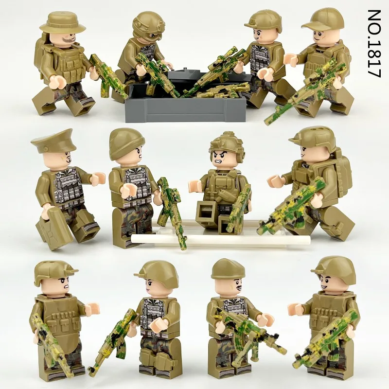 

High Signal Flag Special Forces 1817 Cross-border Wholesale Military Figure Stretcher Children Building Blocks Toy Box