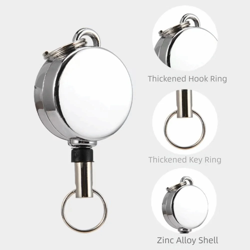 Mini Retractable Key Reel Heavy Duty Stretch Cord Key Ring, Anti-lost Metal Retractable Keychain for ID Badge Card Holder Keys