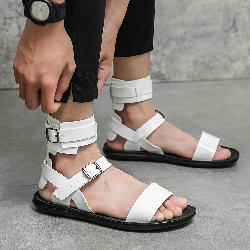 Luxury Flat Sandals Man Summer Designer White Roman Sandals Men Open-toe Shoes Light Leather Sandals For Men sandalia masculina