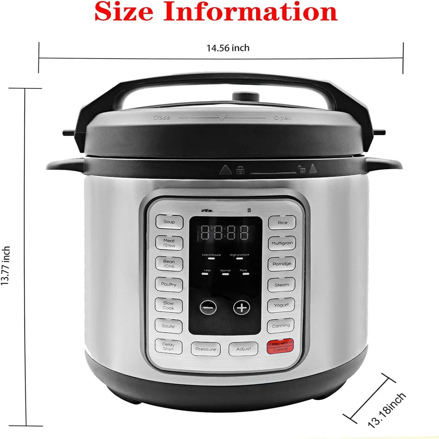 8 Quart 12-in-1 Stainless Steel Pressure Cooker with LED Screen & Manual