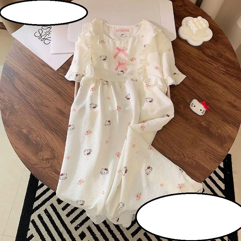 

Sanrio летняя ночная рубашка hello kitty пижамы милая мультяшная девушка свободная удобная юбка милая девушка каваи домашняя одежда высокие подарки