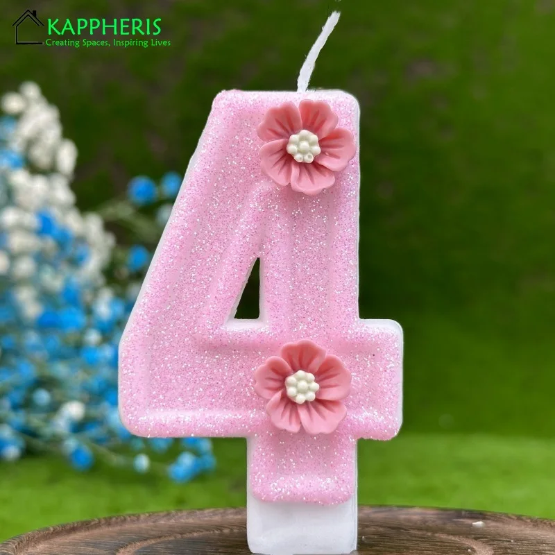 Pink Birthday Candles Flower Birthday Candle  1 Years Baby Girl Cake Topper Decoration Flower Honey Bee Candles