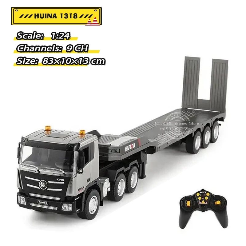 

Huina 1:24 Alloy Remote Control Semi-Hung Flat Truck with Light 2.4G RC Engineering Vehicles Model Boy Car Toy for Children Gift