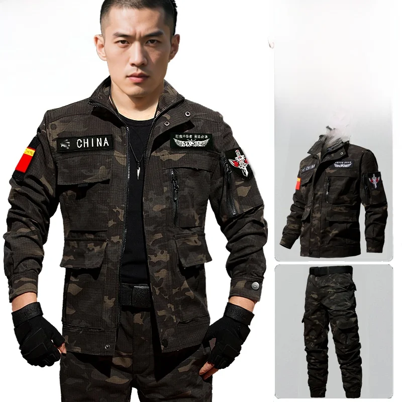 

Новый рабочий костюм с камуфляжным принтом «Волк» для мужчин, износостойкий, грязеотталкивающий, для строительства старых зданий, авторемонта, защиты труда