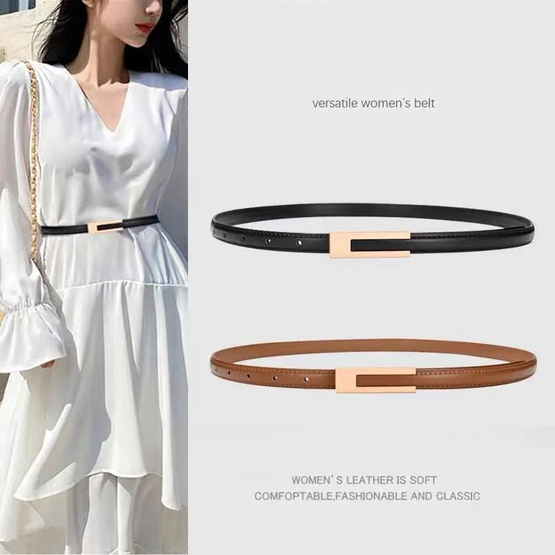 Women's Genuine Leather Belt Fashion Cowhide Waist Strap with Smooth Buckle Versatile Dress Decor Belt for Casual Formal Outfits