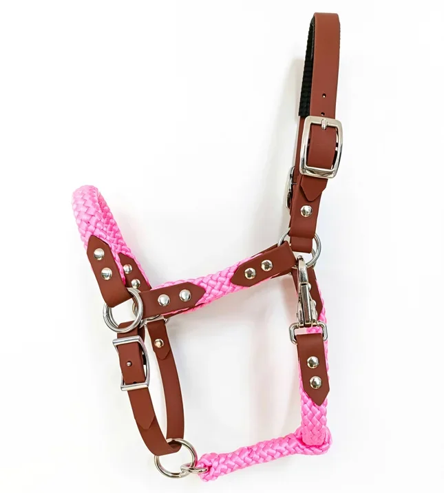 Brida para montar a caballo, tirón lateral suave, cabestro de nailon, cuerda de Paracord, correa de PVC, superposición sin brocas, tejido anudado Hackamore 1