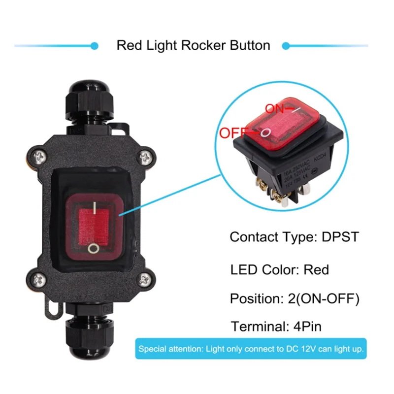 IP67 saklar Inline tahan air, saklar tahan air arus tinggi 12V DC 20A