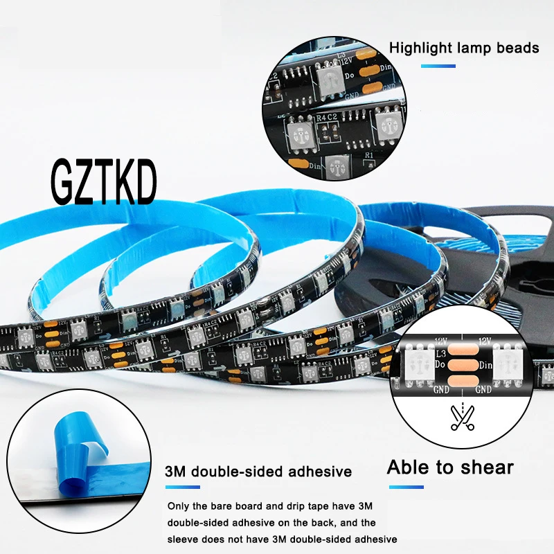 LEDストリップライト,リボンライト,フレキシブル,3, DC 12v,ws2811,5050,外部