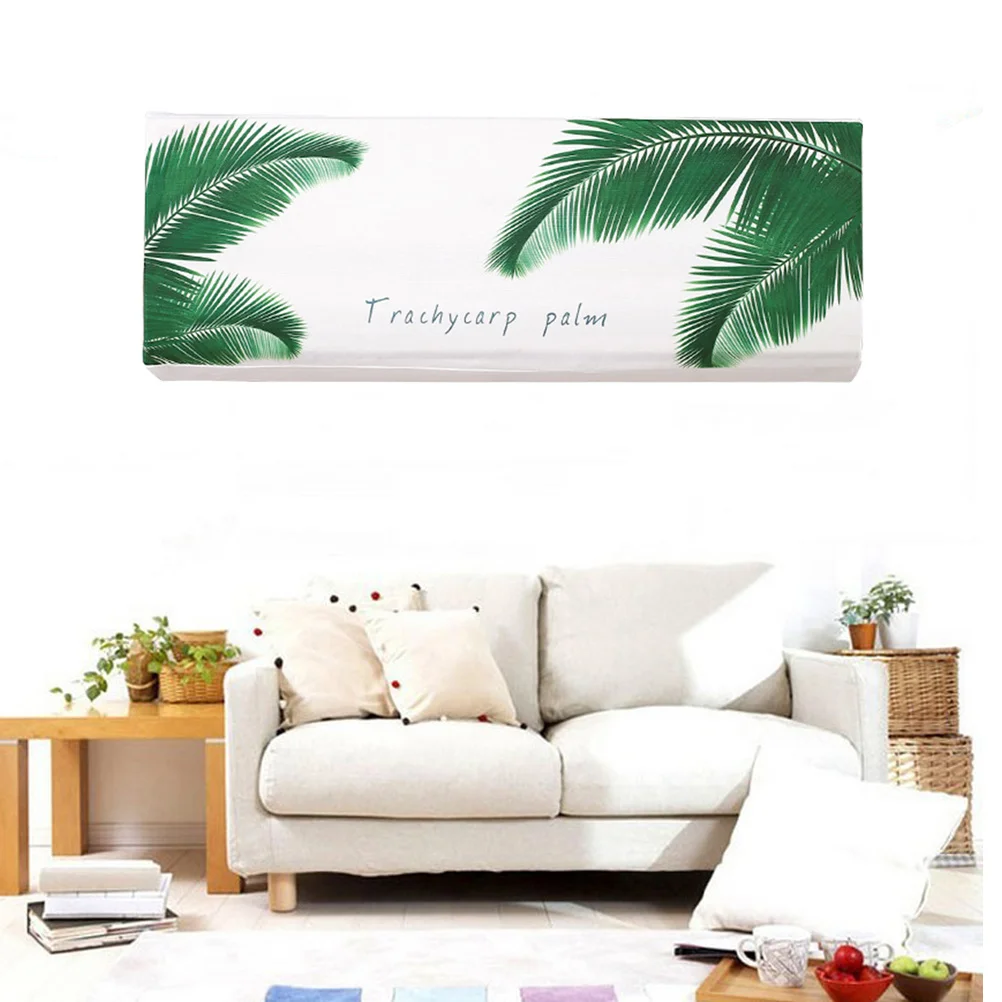 

Air Conditioner Cover Elastic Fabric Dustproof Protective Wall-Mounted Banana Leaf Pattern Cover for Home Decoration