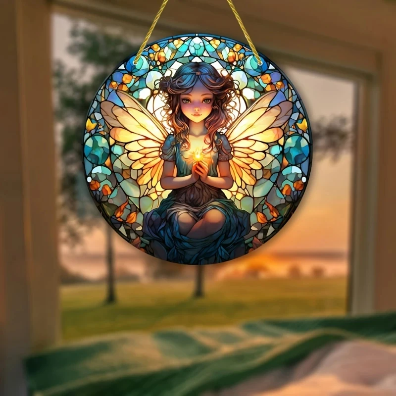 Round Acrylic Sign Art Women Gifts for Fairy Theme Birthday Wedding Dream Catcher Suncatcher Stained Window Hanging Room Decor