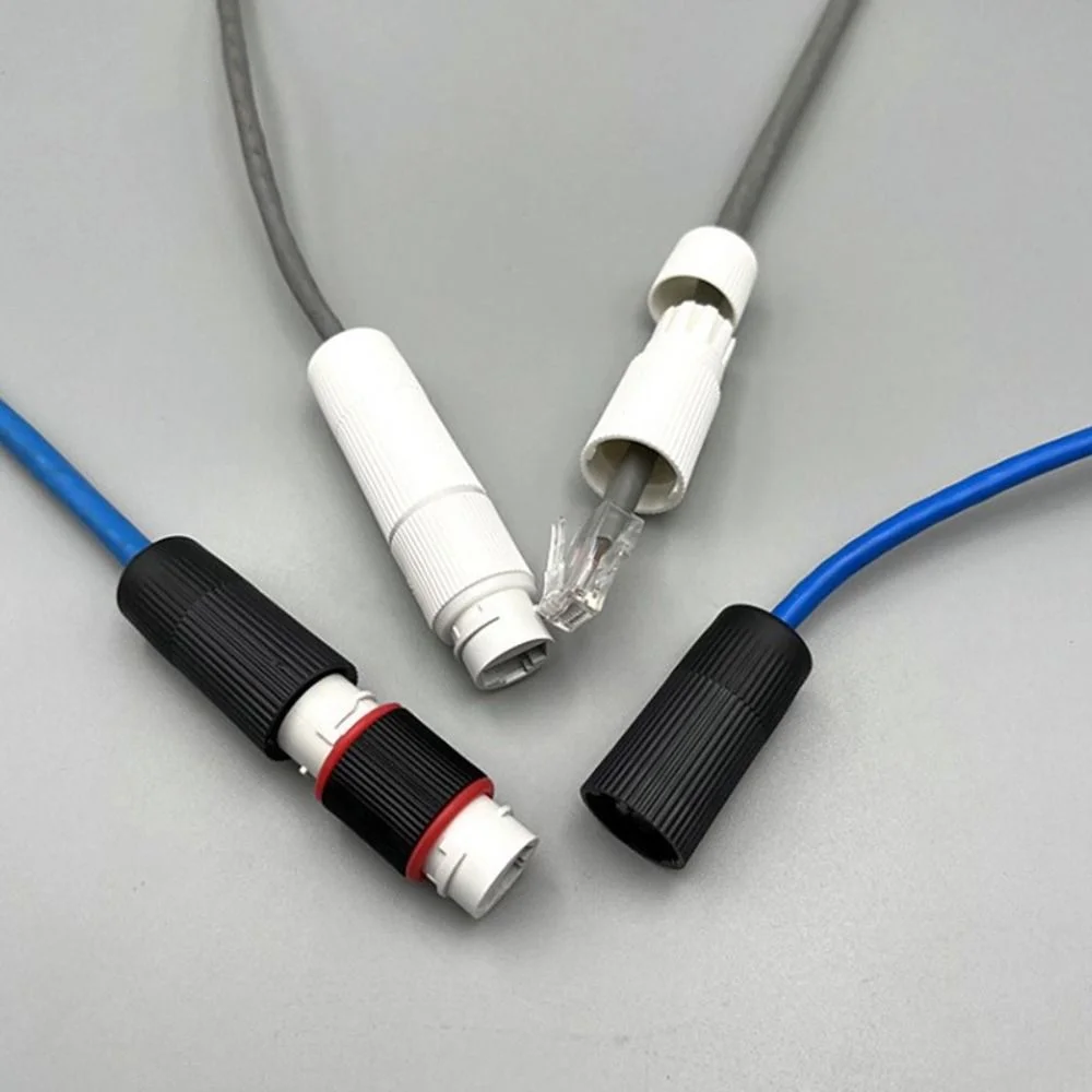Conector do cabo de rede RJ45, cobre prático, Dustproof, cabeça reta, PC, impermeável, extensor de cabeça dupla