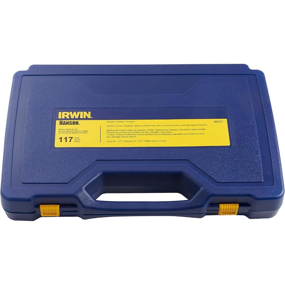 117-Piece Comprehensive Machine Screw, Tap, Hex Die, and Drill Bit Set in Silver and Blue