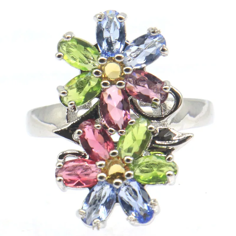 

Buy 4 Get 1 Free 25x13mm Multi Color Swiss Blue Topaz Smokey Topaz Peridot Tourmaline CZ Women Daily Wear Silver Rings