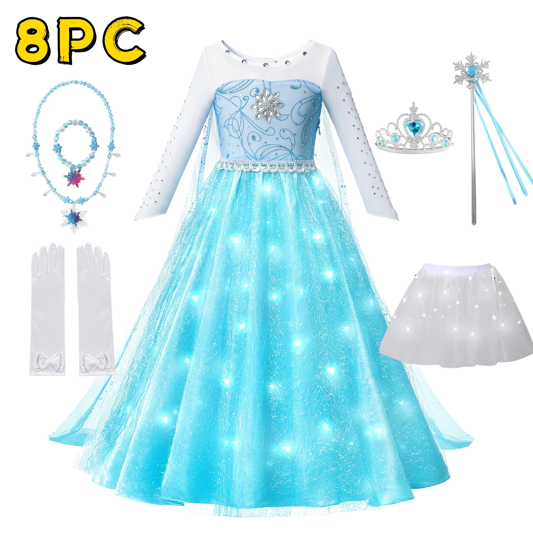 LED Meisjes Sneeuw Kids Koningin Kostuums Meisjes Carnaval Party Prom Gown Elsa Robe-Spelen Kinderen Prinses Jurk Verjaardag jurk
