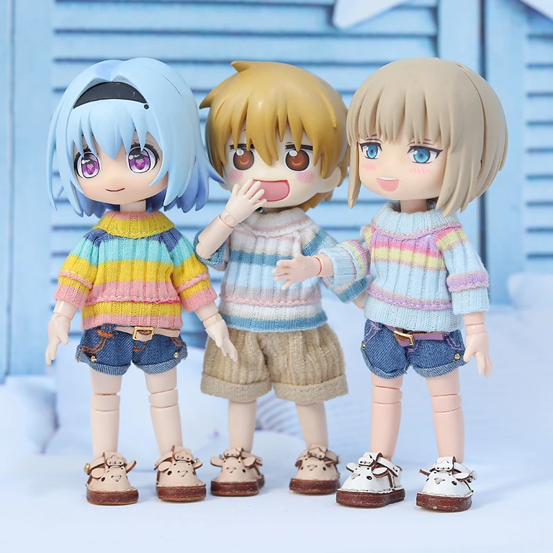 Ob11 Doll  Clothes 1/12 Bjd Clothes Cute Rainbow Short Sleeve Sweater Shorts for Obitsu 11 Gsc Molly  YMY DDF Doll Accessories