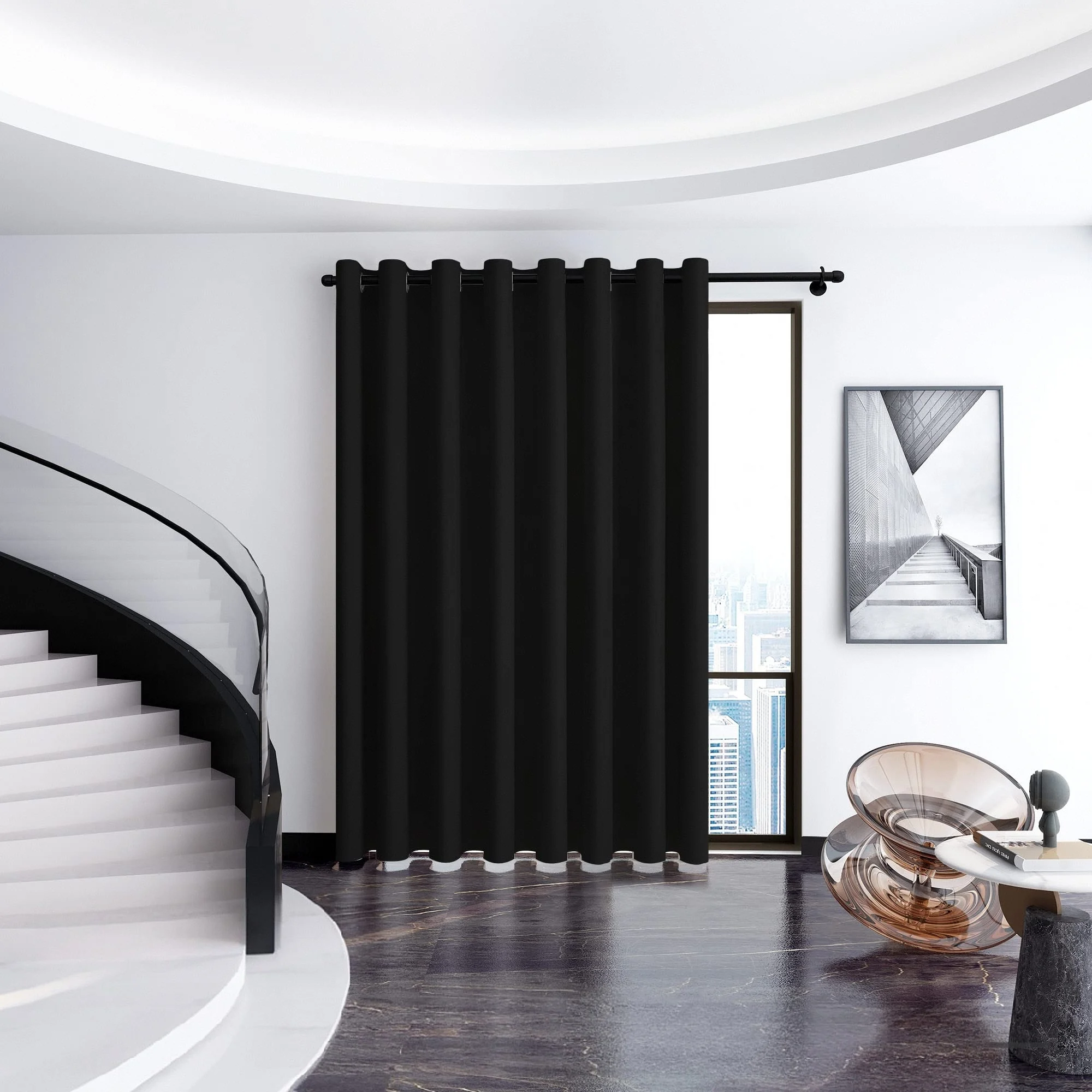 Blackout Curtains, Room Darkening Drapes for Living Room Bedroom, Thermal Insulated Light Blocking Grommet Curtains Black