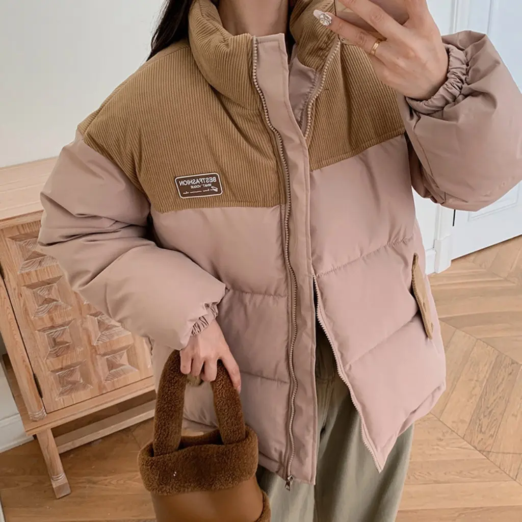 

Girls down Cotton-Padded Jacket Loose Fit Corduroy Winter Coat for Junior And Senior High School Students New
