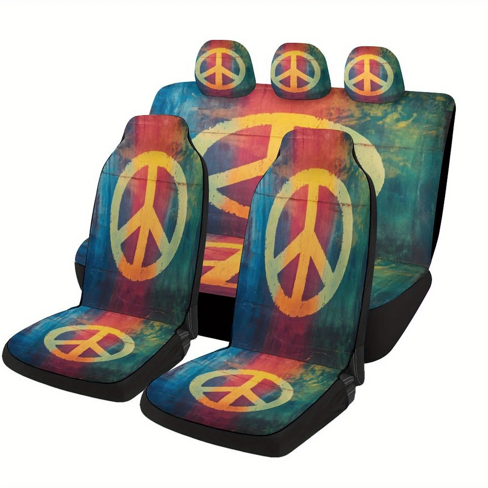 Peace Symbol Art Themed Car Seat Cover Set For Most Cars, Fashion Personalized Novelty Car Seat Protector Covers Full Set, Unive