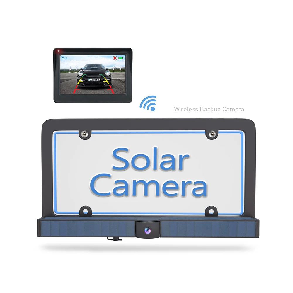 YYHC-Solar Powered wireless car backup Camera Digital License Plate Frame Car Truck  Rearview reversing aid