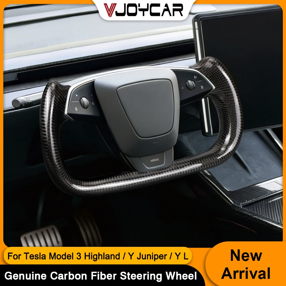 

Vjoycar Newest 350mm Real Carbon Fiber Yoke Steering Wheel for Tesla New Y Juniper YL Customize Racing Handle Model 3 Highland