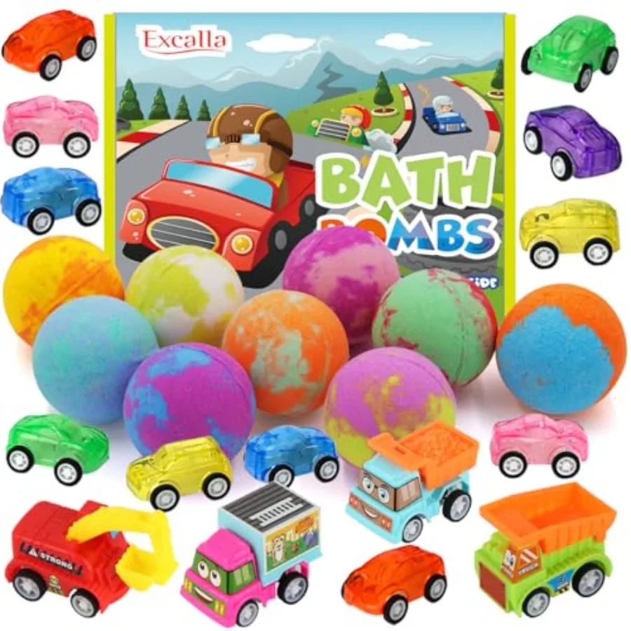 Bath Bombs for with Toys Inside, 9 Pack Handmde Bath Bombs Set with Pull-Back Cars Inside, Rich Foam Color Bubble Set Boys Girl