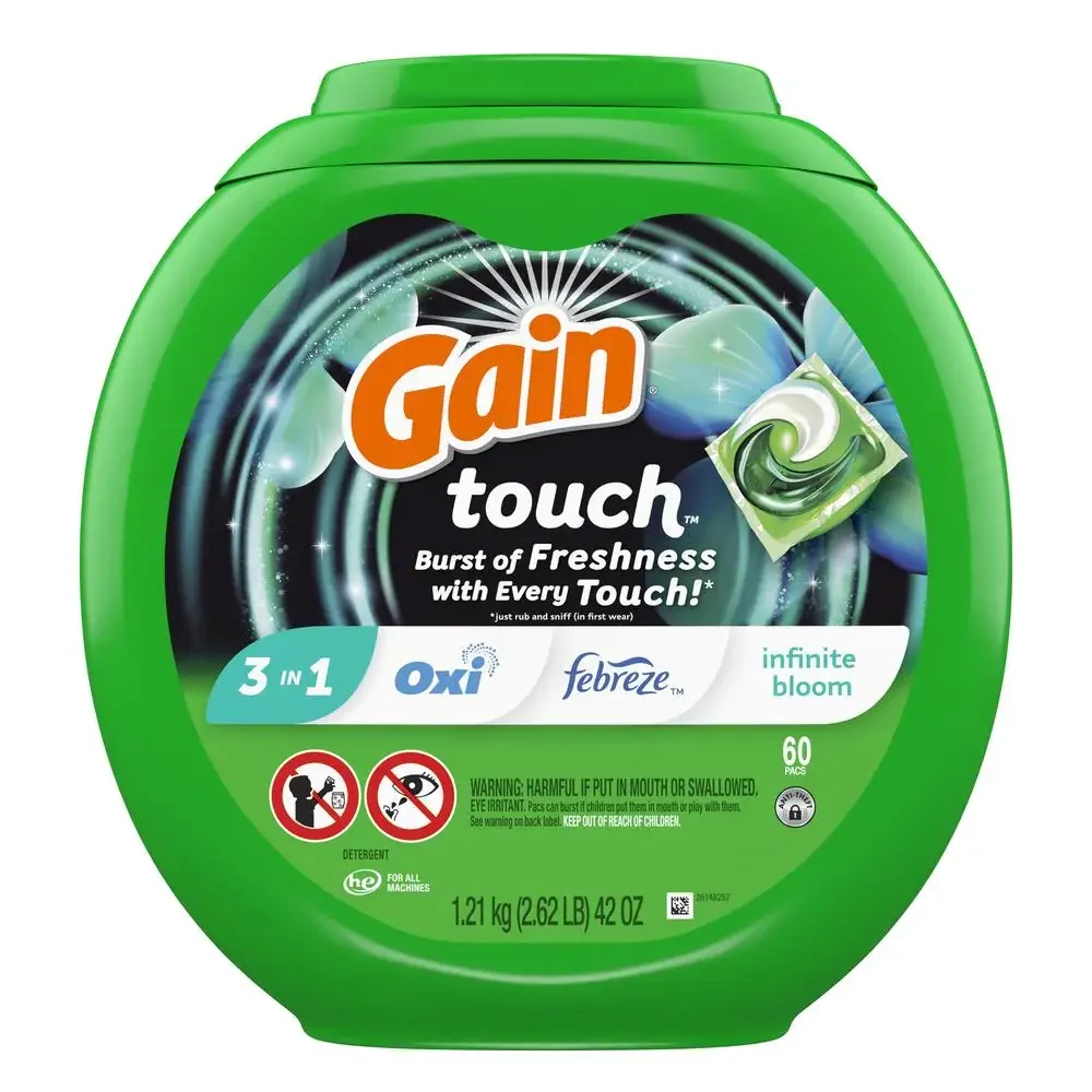 Gain Touch Flings-Lots de détergent à lessive, parfum de floraison MF ite, livres concentrés, puissance avec odeur de rafale fraîche, 60 unités