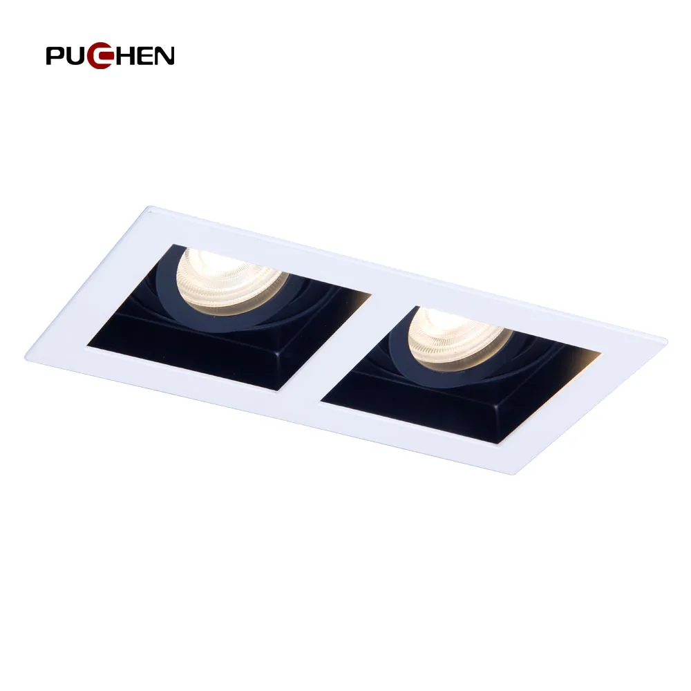 

Puchen Black White Square Double Recessed LED Ceiling Light Adjustable Frame MR16 GU10 Bulb Fixture Downlight Holder