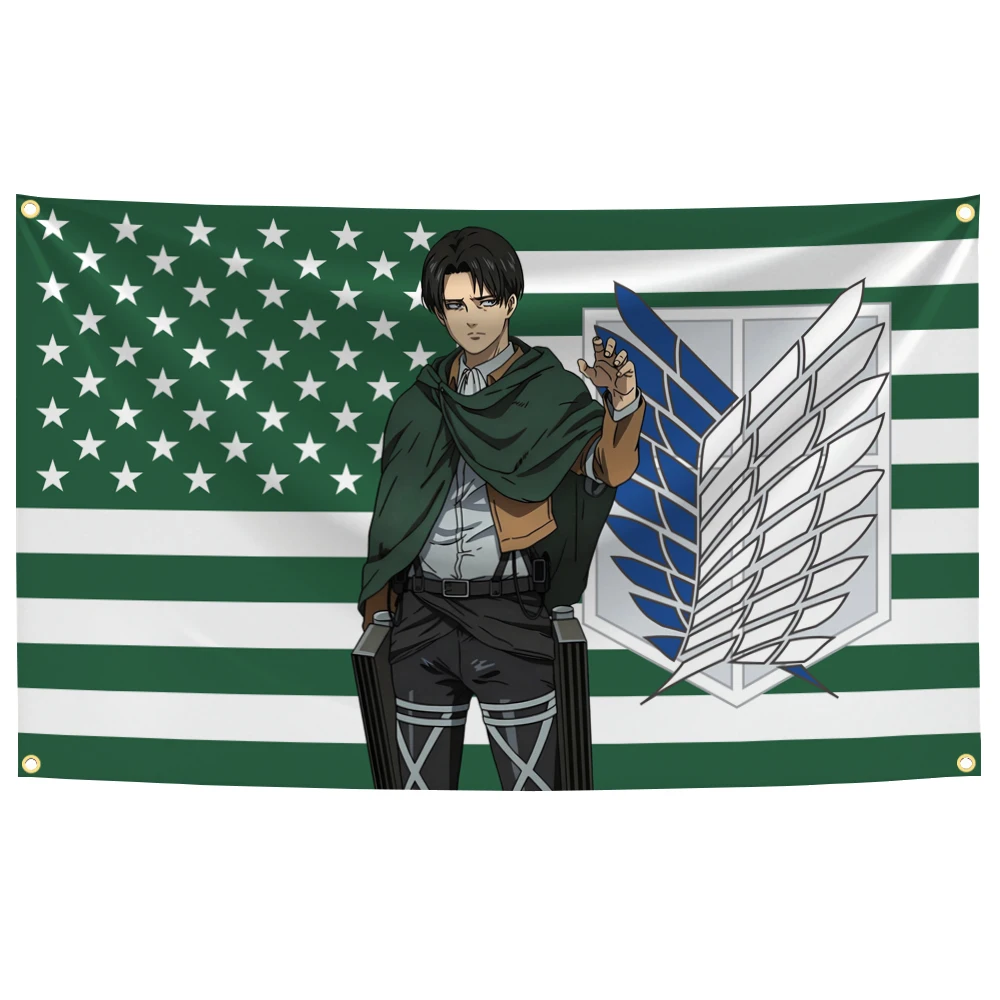 Levi Ackerman Pink American Flag Tapestry Outdoor Decor Anime Attack on Titan Wings of Freedom Flags Objects Garage Hanging