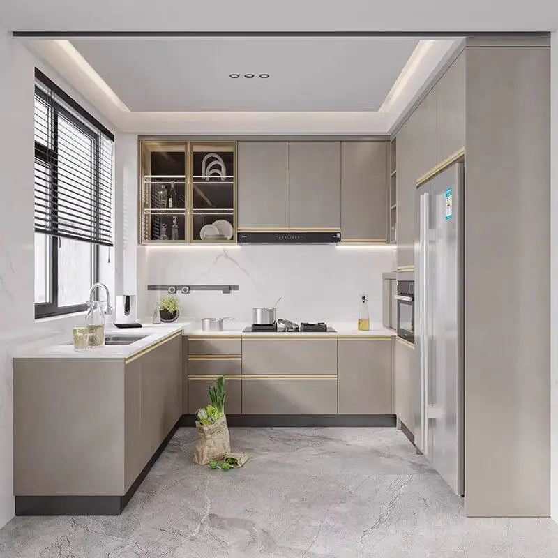 Modern Minimalist All-metal Outdoor Kitchen Cabinets Custom-Made Aluminum Alloy Integrated Stove Cabinet Home Use China-Made