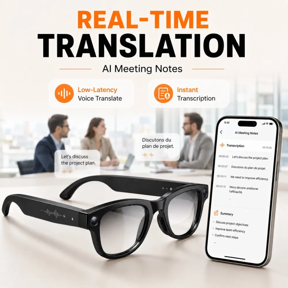 

New Large Battery Smart Glasses 13MP HD Camera Video Recording AI Photo Recognition Translation Voice Sunglasses Woman Men