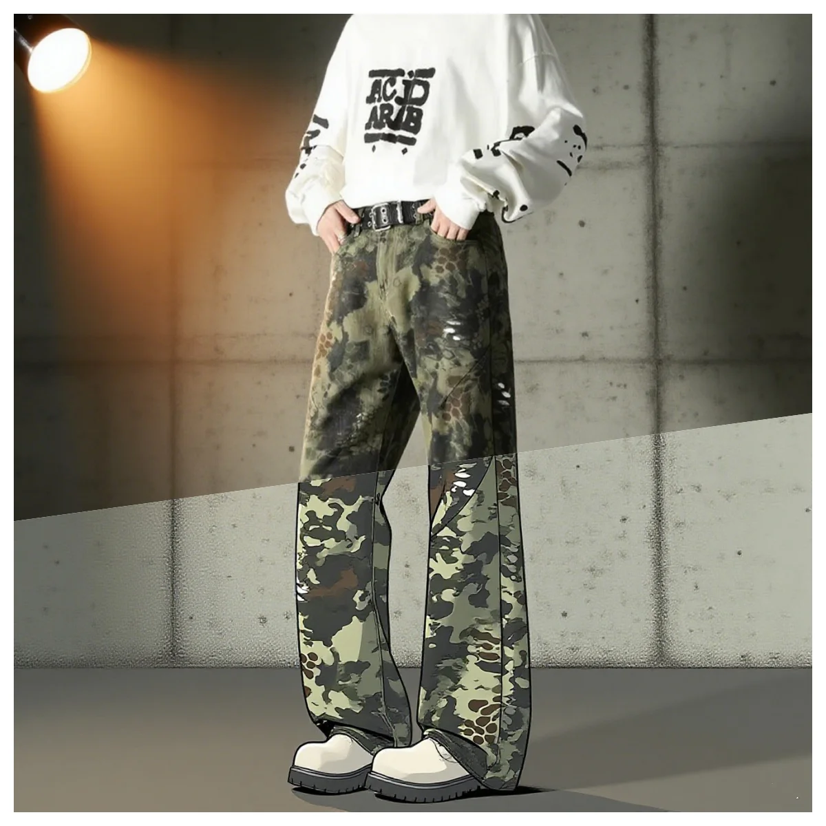

2025 Print Graffiti Vintage Camouflage Men's Baggy Jeans Fashion Washed Casual Wide Leg Denim Pants Autumn Winter Loose Male