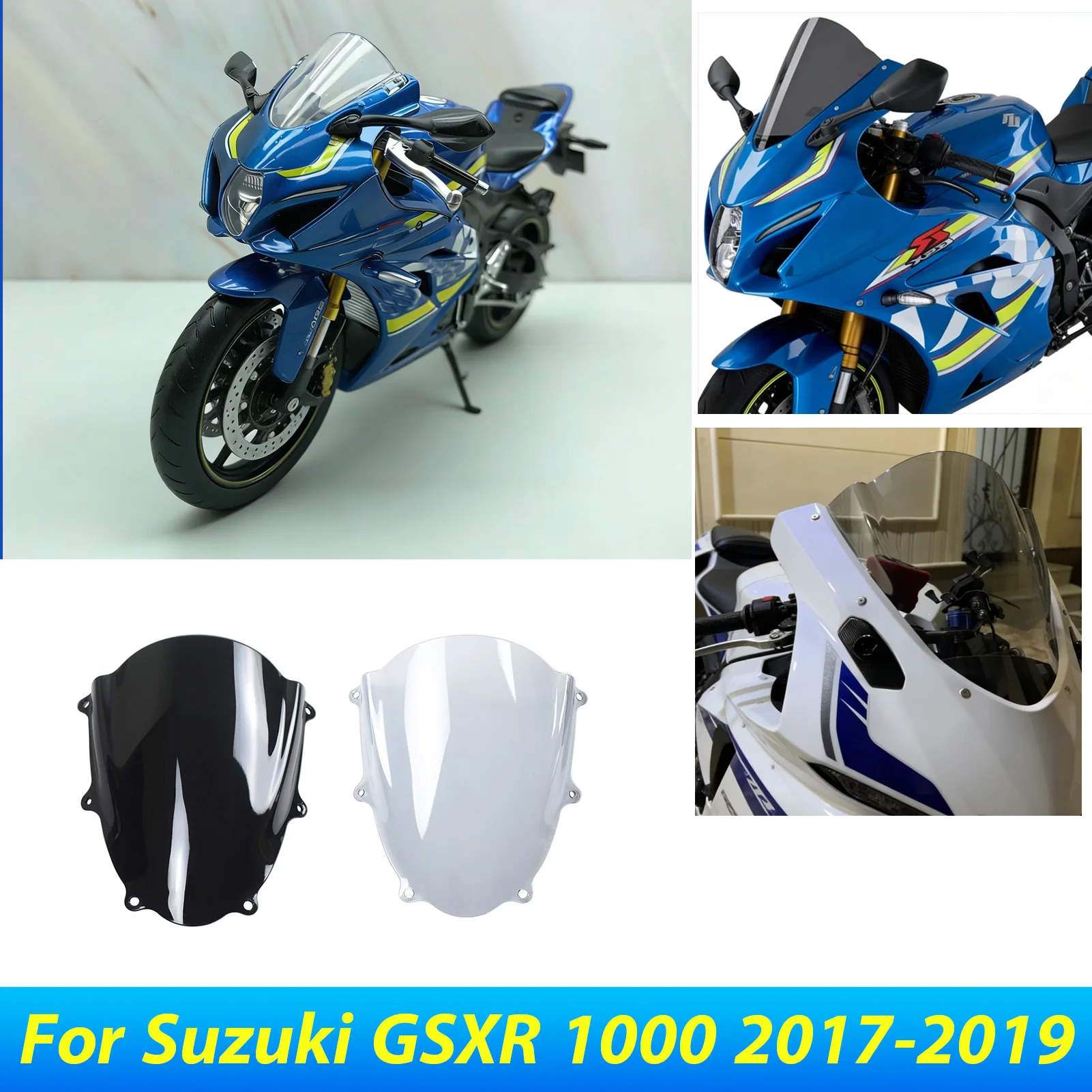 

Motorcycle Windscreen Windshield For Suzuki GSXR 1000 GSX-R1000 2017-2024 Front Wind Deflector Air Screen Shield Accessories