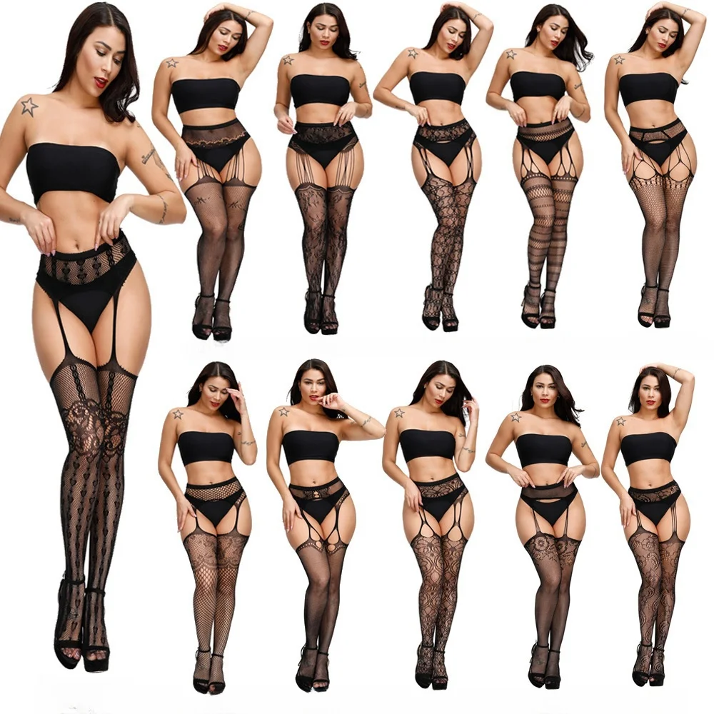 

Plus Size Pantyhose for Oversize Women Thigh High Waist Black Stockings Female Fishnet Open Crotch Lingerie Sexy White Tights