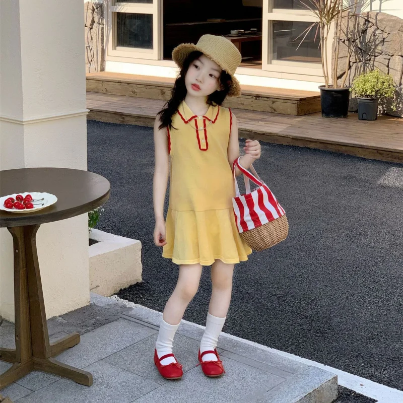 Girls' Dress2026New Spring and Summer Collection for Young Children2-7College-style vest dress for children, sports dress
