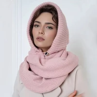Winter Women Beanies Balaclava Hat Scarf Knitted Hooded Caps Outdoor Warm One-Piece Neck Collar Hats for Girls - Image 4