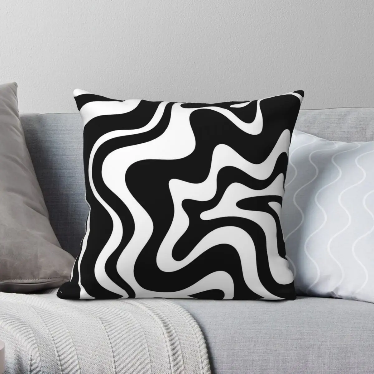 Liquid Swirl Abstract Black White Square Pillowcase Polyester Linen Velvet Printed Zip Decor Throw Pillow Case Bed Cushion Cover