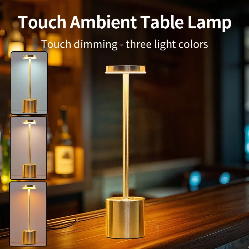 Classic Table Lamp USB Rechargeable Night Light Stepless Dimming Touch Desk Lamp 3 Colors Bedside Lamp Bar Hotel Decoration