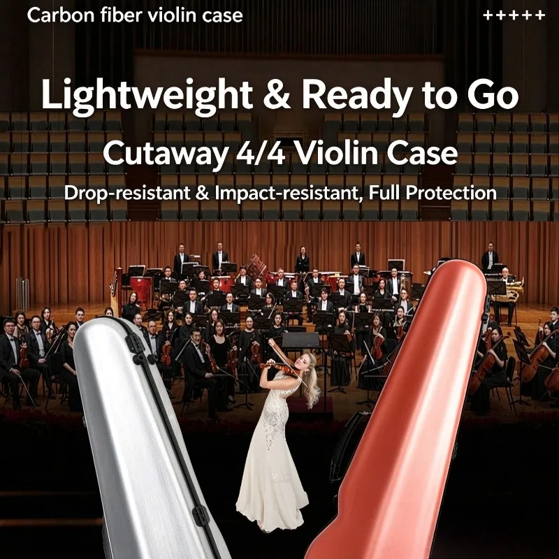 Carbon Fiber Violin Case Shockproof Anti-collision Protective Box Ultra Light 4/4 Shoulder Violin Backpack Durable Storage Bag