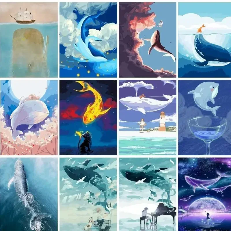 

117924 40x50cm Paint By Numbers Whale DIY Painting By Numbers On Canvas Animals Frameless Digital Hand Painting Home Decor