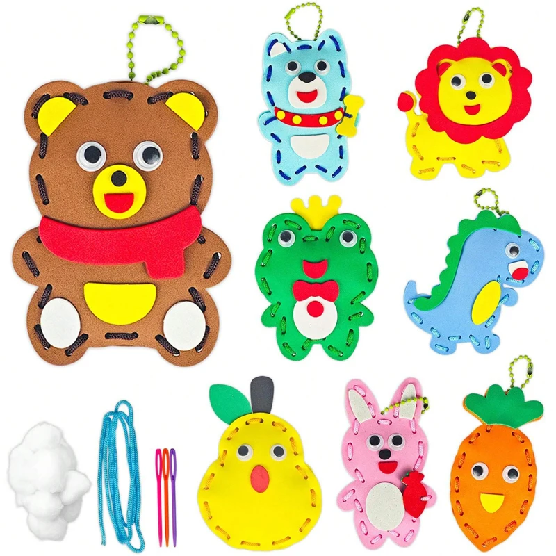

Children's Simple Sewing Set Handmade Art 8 Simple Doll Dolls with Keychain Accessories EVA Material Learning Embroidery Sewing